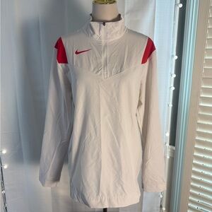 Nike Men’s White & Red Quarter-Zip Jacket – Size Small
